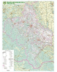 Настінна карта Івано-Франківської області 100х80 см, ламінована на планках
